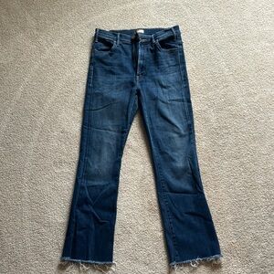 MOTHER Blue Ankle Cropped Jeans with Frayed Hem